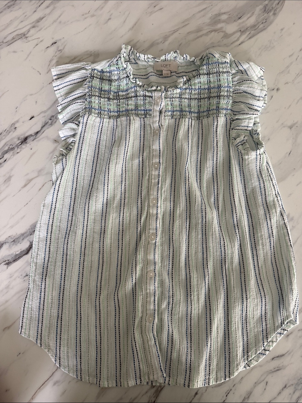 LOFT' Blue & Green Striped Smocked top